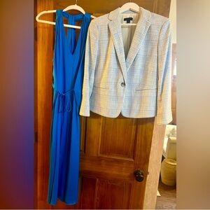 Ann Taylor Blue and White Textured Blazer with blue dress